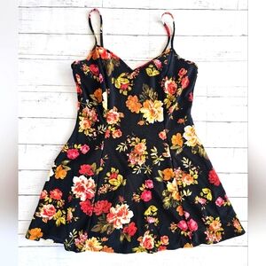 Ambiance Plus Tank Flare Flowy Dress Vneck Black & Bright Floral Soft & Stretchy